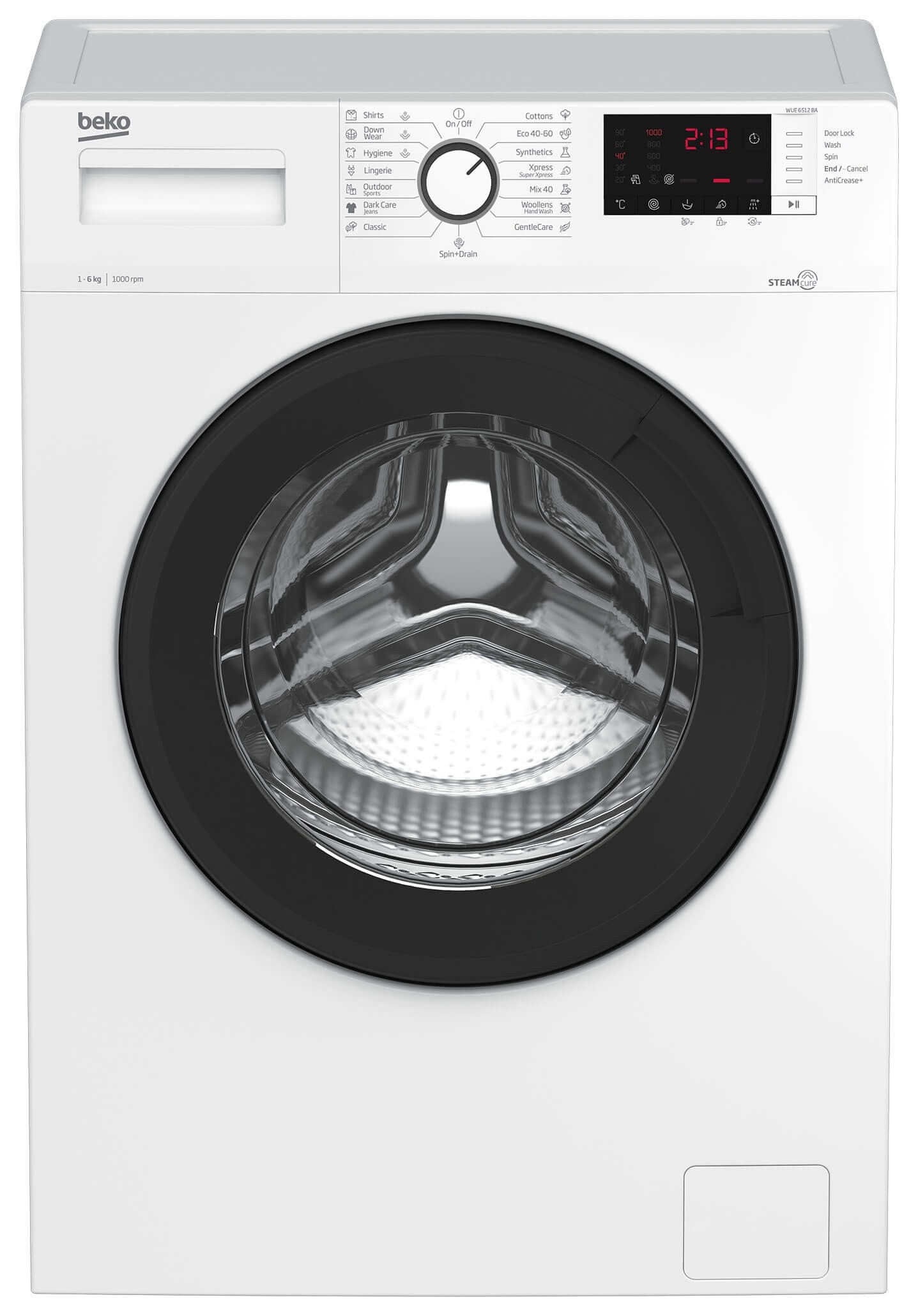 Masina de spalat rufe frontala Beko WUE6512BA, 6 kg, 1000 rpm, Clasa energetica E, Alb